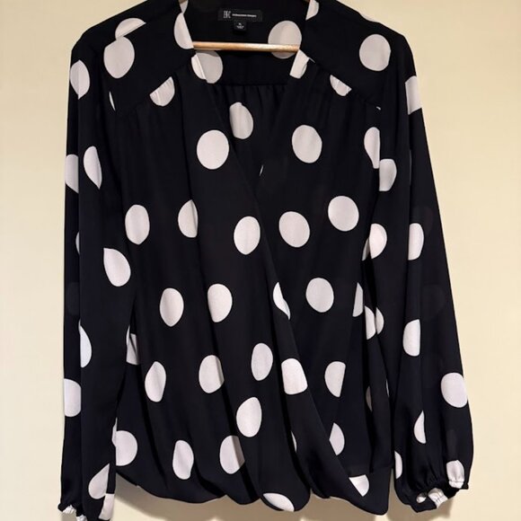 INC  Black and White Polka Dot Long Sleeve Blouson Top, Size XLG - Picture 3 of 7